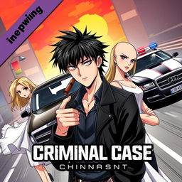 An engaging anime-style game poster for an open-world criminal action adventure titled 'Criminal Case Chronicles'