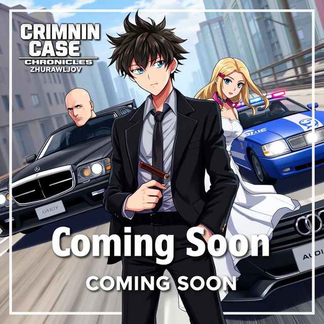 An eye-catching game poster for the anime-style open-world criminal action adventure 'Criminal Case Chronicles: Zhurawljov'