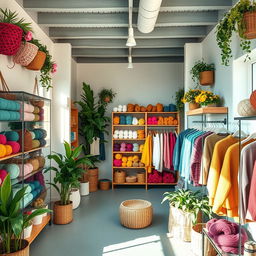 A cozy store interior designed for selling yarns and knitted garments