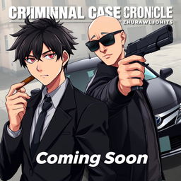 A dynamic and engaging poster for an anime style game titled 'Criminal Case Chronicles: Zhurawljov'