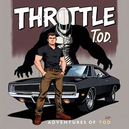 A dynamic comic-style book cover for 'Throttle: The Adventures of Tod'