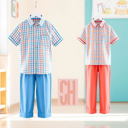 A charming school uniform design for elementary students featuring a small checkered pattern in cheerful colors