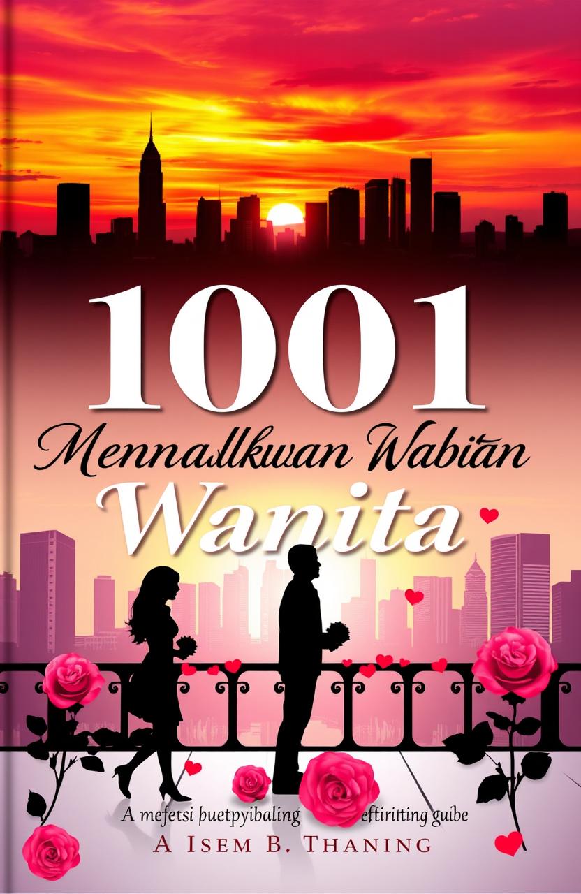 A captivating book cover design featuring the title '1001 Cara Menaklukan Wanita' in elegant, bold lettering