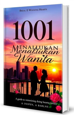 A captivating book cover design featuring the title '1001 Cara Menaklukan Wanita' in elegant, bold lettering