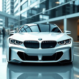 A futuristic white BMW design, featuring striking black headlights that enhance its bold and aggressive look