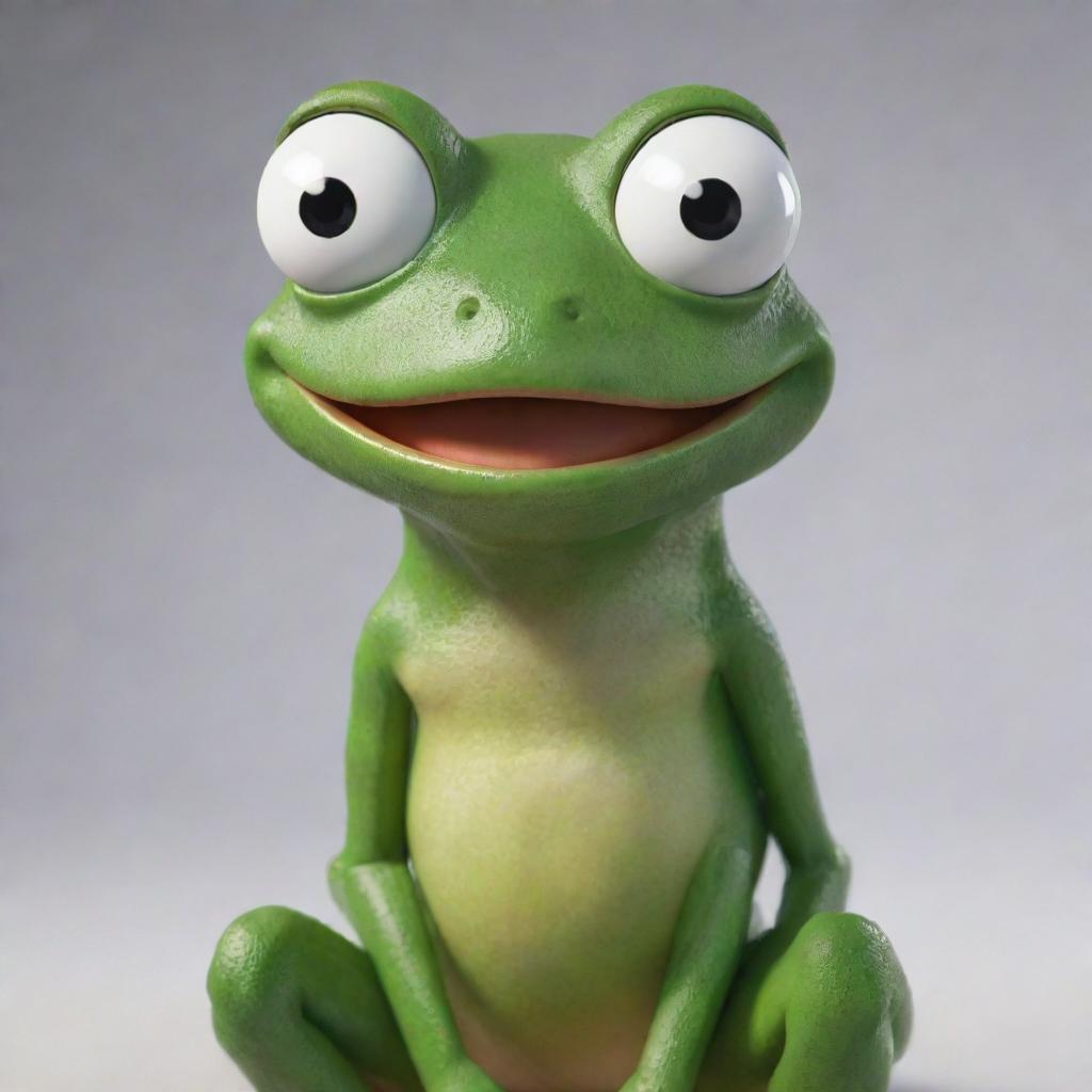 A female frog character, designed in the same cartoony style as Pepe the Frog, looking charming and delightful.