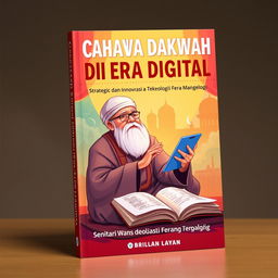 A captivating A5 book cover titled "Cahaya Dakwah di Era Digital: Strategi dan Inovasi di Era Teknologi"