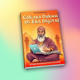 A captivating A5 book cover titled "Cahaya Dakwah di Era Digital: Strategi dan Inovasi di Era Teknologi"