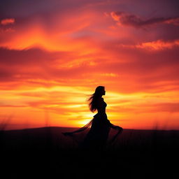 A captivating book cover featuring a beautiful woman standing in silhouette against a stunning sunset