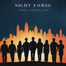 An inspiring poster for 'A Night for the Heroes', showcasing silhouettes of everyday heroes - firefighters, doctors, teachers under a starlit sky. Bold letters above them spell the event name, and glowing city skyline at the bottom.