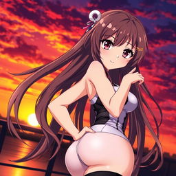 A stunning and alluring anime girl with long, flowing hair, dressed in a stylish, form-fitting outfit that accentuates her curves