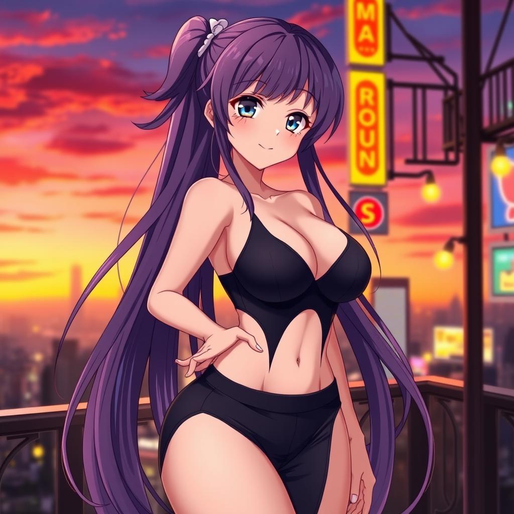 A beautiful anime girl with long flowing hair, large breasts, and voluptuous curves