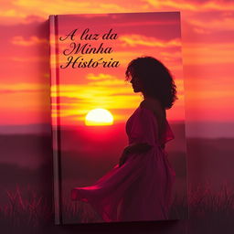 A captivating book cover featuring a beautiful woman with curly hair standing in silhouette against a stunning sunset