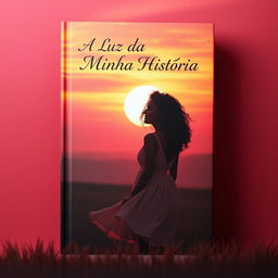 A captivating book cover featuring a beautiful woman with curly hair standing in silhouette against a stunning sunset