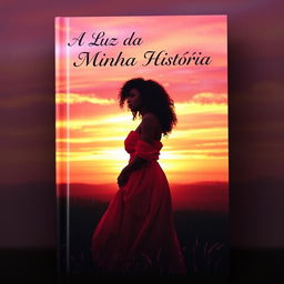 A captivating book cover featuring a beautiful woman with curly hair standing in silhouette against a stunning sunset