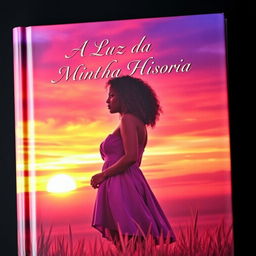 A captivating book cover featuring a beautiful woman with curly hair standing in silhouette against a stunning sunset