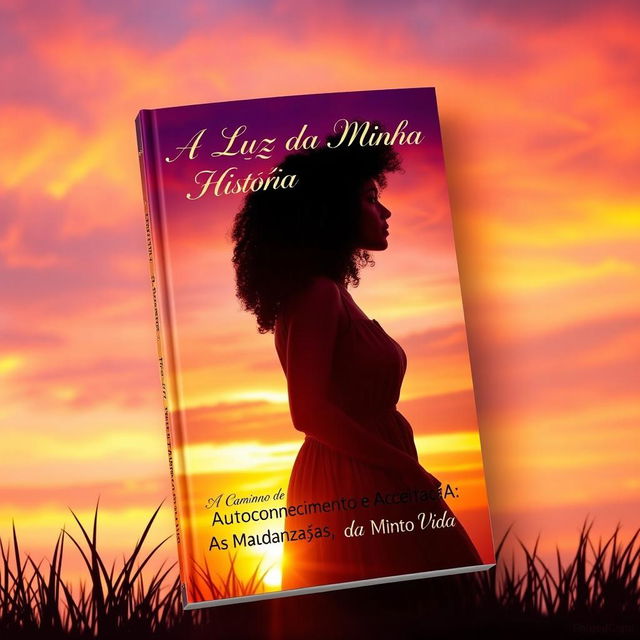 A captivating book cover featuring a beautiful woman with curly hair standing in silhouette against a stunning sunset