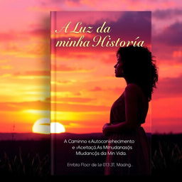 A captivating book cover featuring a beautiful woman with curly hair standing in silhouette against a stunning sunset