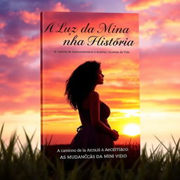 A captivating book cover featuring a beautiful woman with curly hair standing in silhouette against a stunning sunset