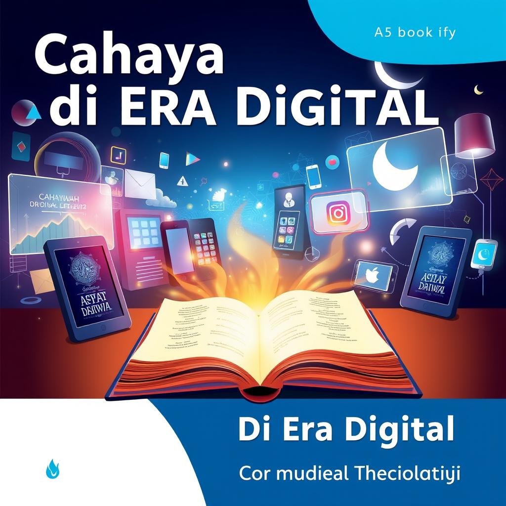 An engaging A5 book cover for "Cahaya Dakwah di Era Digital: Strategi dan Inovasi di Era Teknologi"