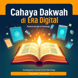 An engaging A5 book cover for "Cahaya Dakwah di Era Digital: Strategi dan Inovasi di Era Teknologi"