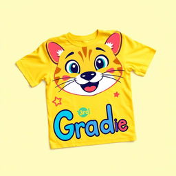 A vibrant and playful design for a third-grade t-shirt featuring a cheerful, cartoon-style puma