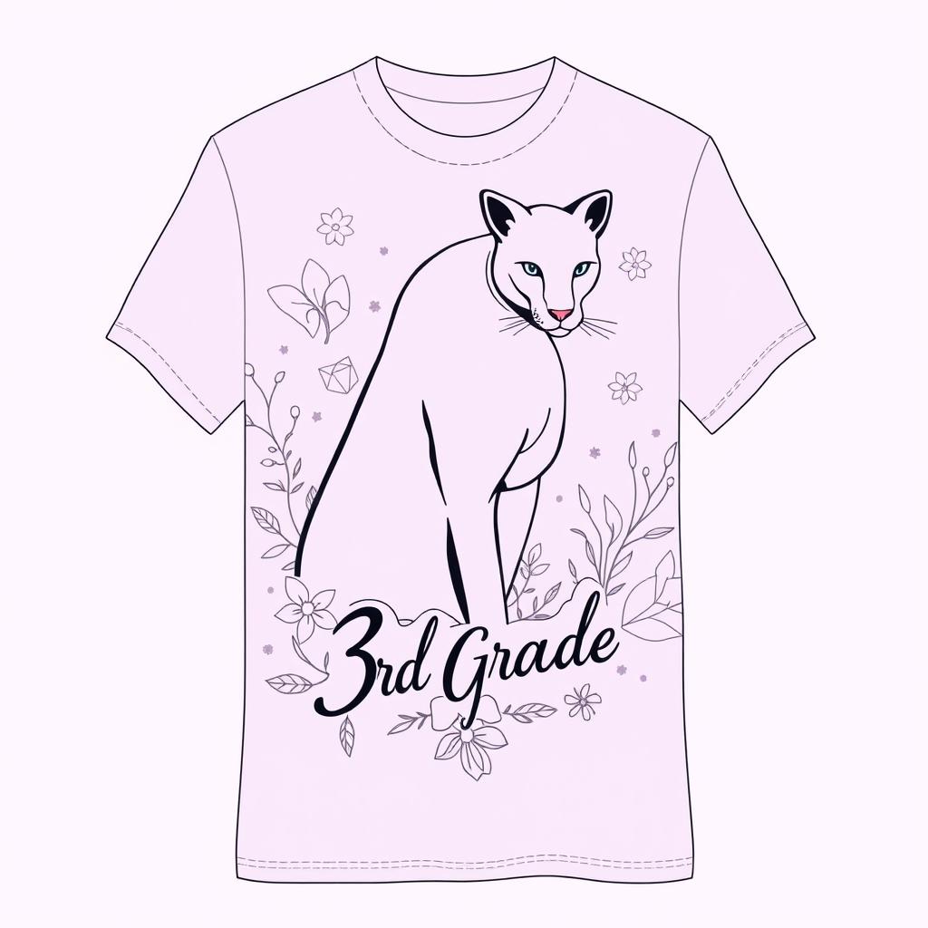 A trendy and stylish design for a third-grade t-shirt with a mature, artistic concept featuring a sleek, stylized puma