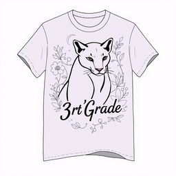 A trendy and stylish design for a third-grade t-shirt with a mature, artistic concept featuring a sleek, stylized puma