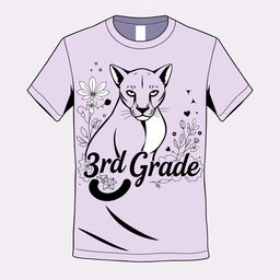 A trendy and stylish design for a third-grade t-shirt with a mature, artistic concept featuring a sleek, stylized puma