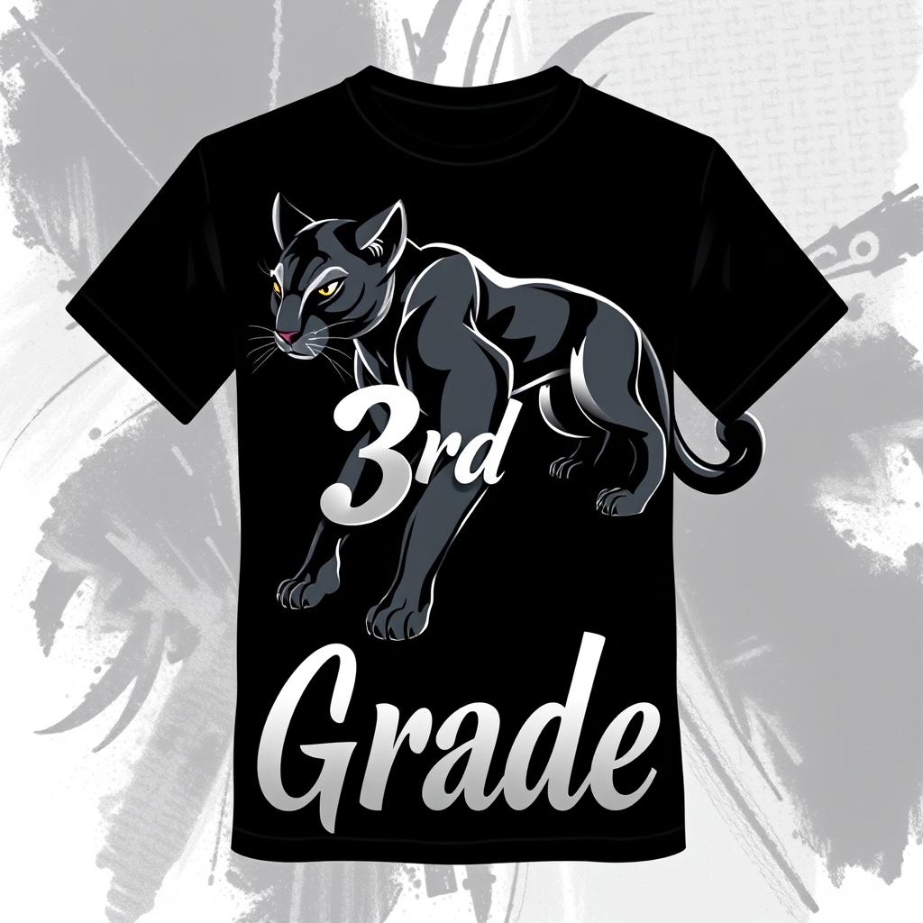 A stylish and mature design for a third-grade t-shirt featuring a sleek, artistic puma in a semi-realistic style