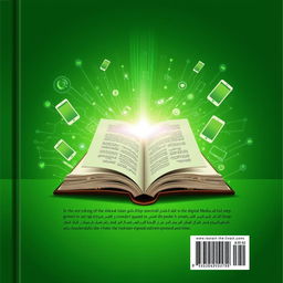 A visually striking back cover for a book, featuring an illustration of an open book symbolizing knowledge, with glowing light emanating from its pages