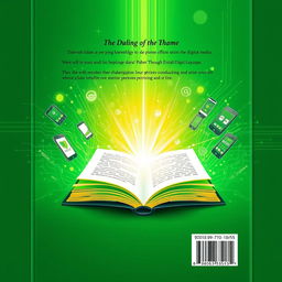 A visually striking back cover for a book, featuring an illustration of an open book symbolizing knowledge, with glowing light emanating from its pages