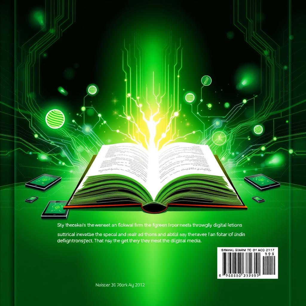 A visually striking back cover for a book, featuring an illustration of an open book symbolizing knowledge, with glowing light emanating from its pages