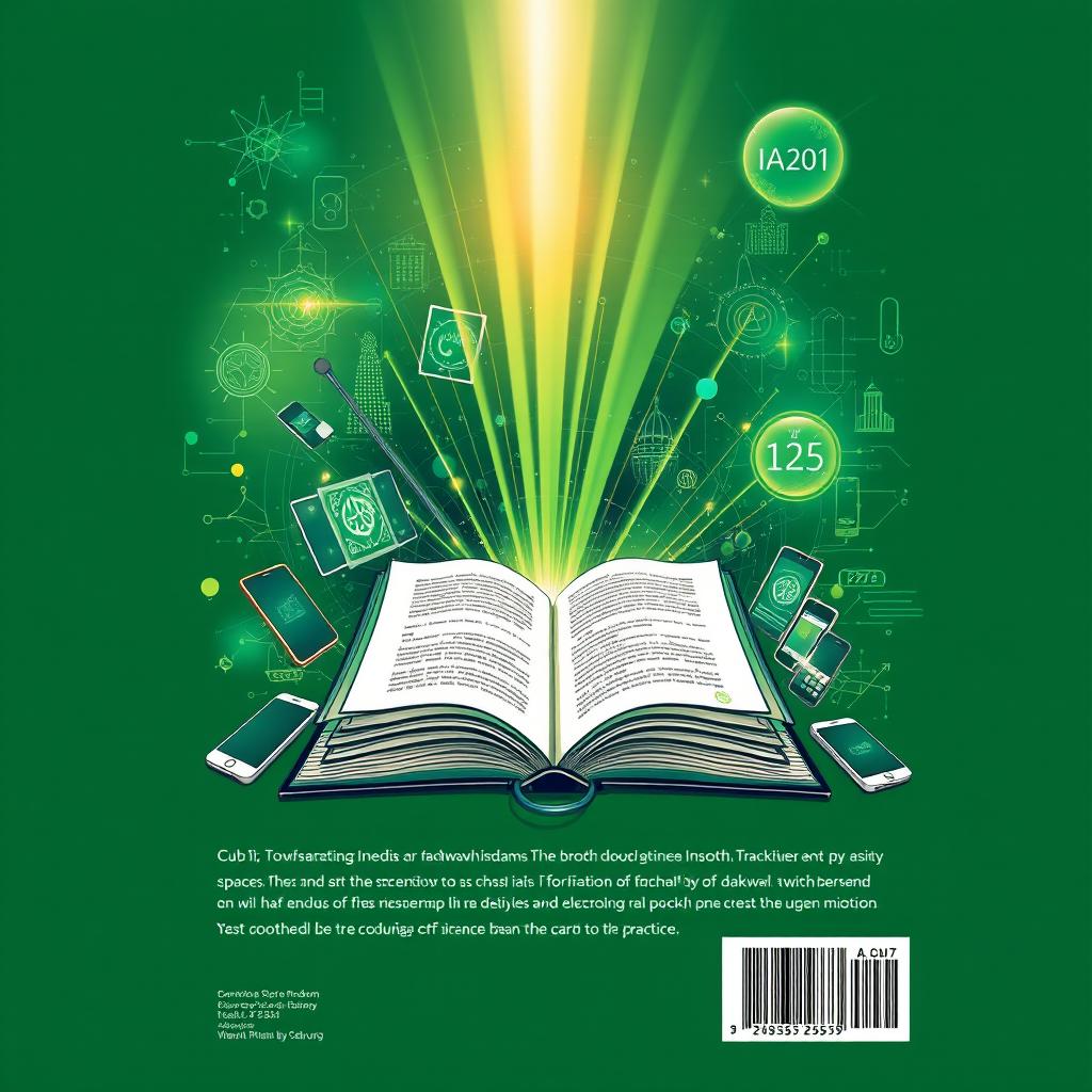 A captivating A5 book back cover featuring an illustration of an open book representing knowledge, with rays of light shining from its pages