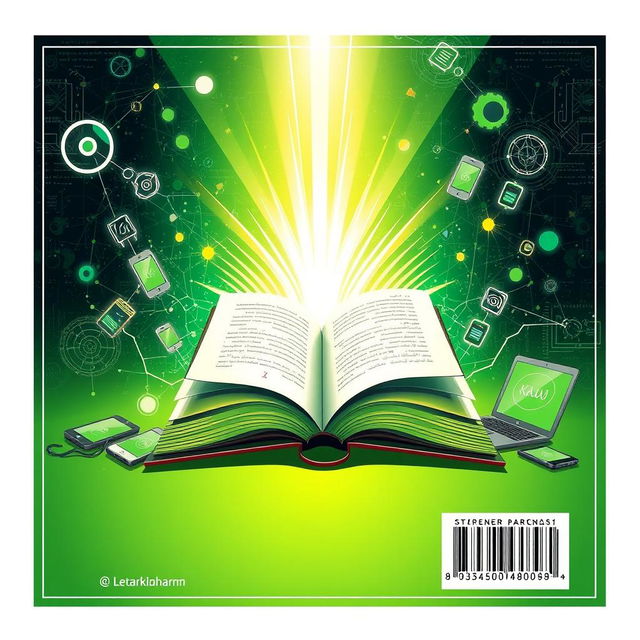 A captivating A5 book back cover featuring an illustration of an open book representing knowledge, with rays of light shining from its pages