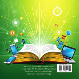 A captivating A5 book back cover featuring an illustration of an open book representing knowledge, with rays of light shining from its pages