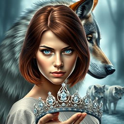 A stunning book cover inspired by the style of Kiera Cass, featuring a majestic wolf in the background with a protective look