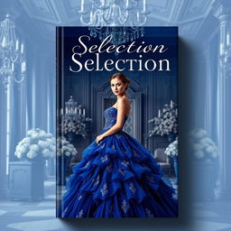 A beautifully designed book cover inspired by the style of Kiera Cass's 'The Selection', featuring sapphire blue tones