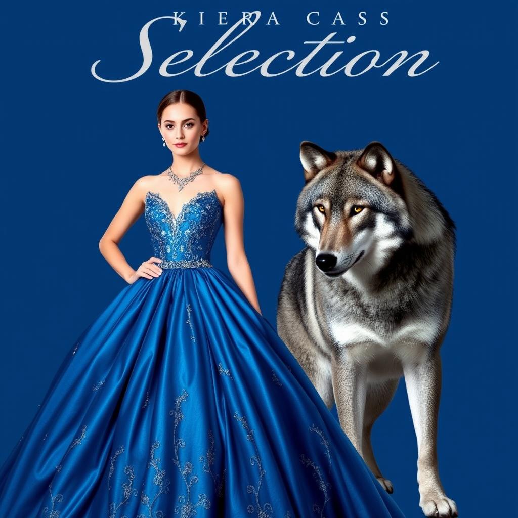 A stunning book cover inspired by the style of Kiera Cass's 'The Selection', featuring sapphire blue tones