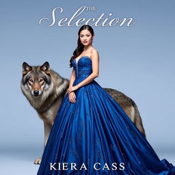 A stunning book cover inspired by the style of Kiera Cass's 'The Selection', featuring sapphire blue tones