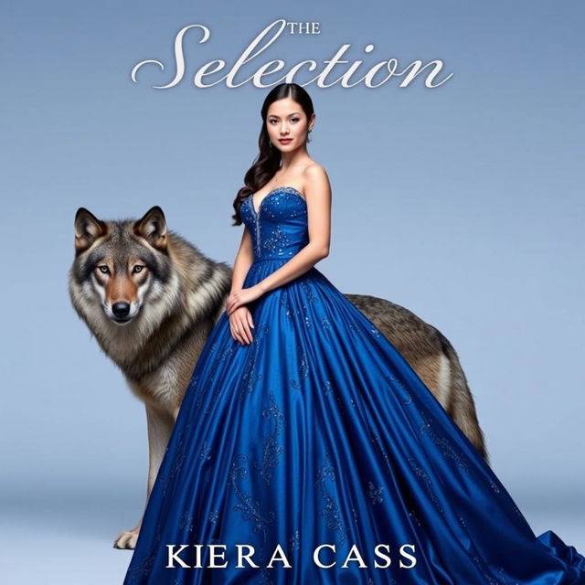 A stunning book cover inspired by the style of Kiera Cass's 'The Selection', featuring sapphire blue tones