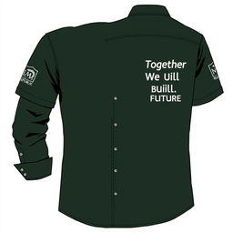 A stylish shirt design for employees of 'My Republic', featuring a rich dark green color to represent unity and strength