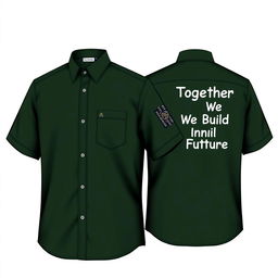 A stylish shirt design for employees of 'My Republic', featuring a rich dark green color to represent unity and strength