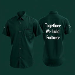 A stylish shirt design for employees of 'My Republic', featuring a rich dark green color to represent unity and strength