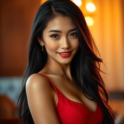 A stunning Asian woman exuding sensuality and confidence