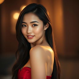 A stunning Asian woman exuding sensuality and confidence