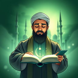 A beautifully designed front cover for an A5 book featuring an illustration of a soothing-faced Islamic preacher, radiating warmth and wisdom