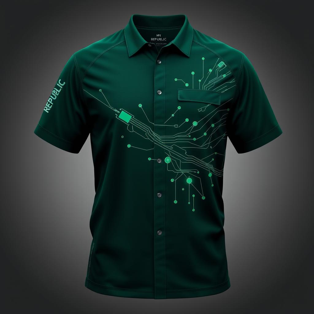 An enhanced and striking dark green shirt design tailored for professionals in FTTH (Fiber To The Home) networks