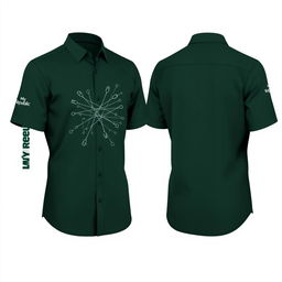 A comprehensive shirt design in dark green for professionals working in FTTH (Fiber To The Home) networks, showcasing front, side, and back views