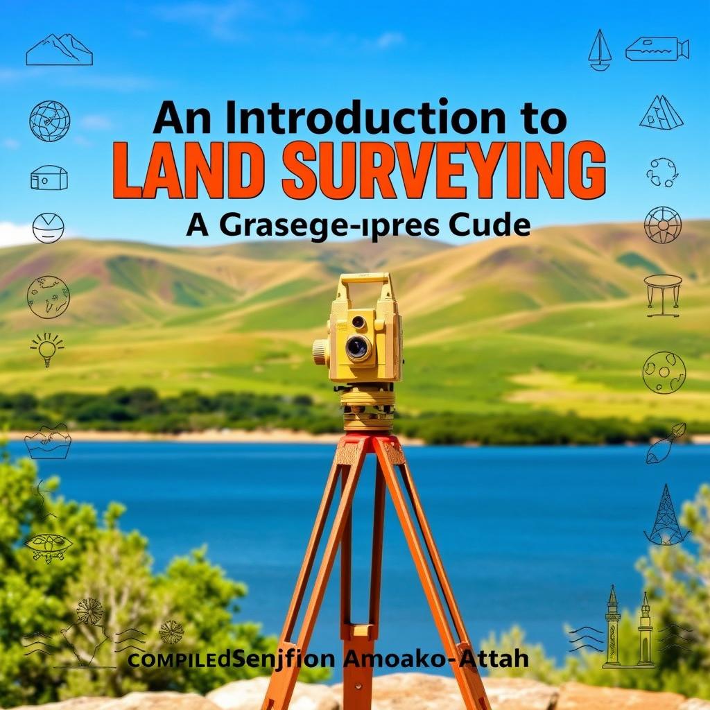 An informative book cover for 'An Introduction to Land Surveying: A Geographer's Guide' compiled by Benjamin Amoako-Attah